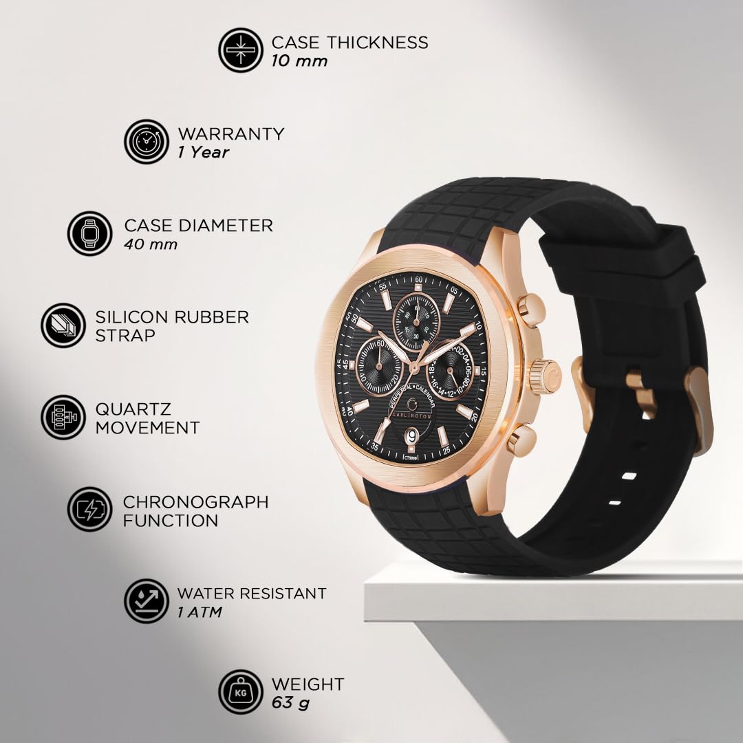 Carlington Legacy Series Analog Wrist Watches with Chronograph & Silicone Strap for Men - CT 9999