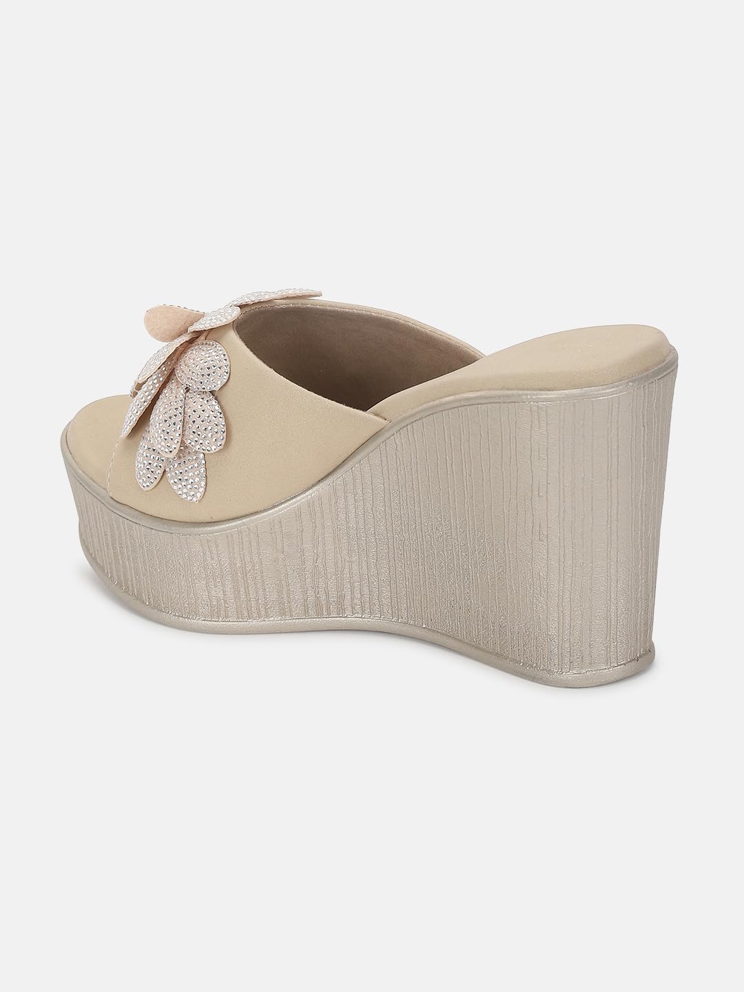 Marc Loire Women's Embellished Slip-On Platform Heel Sandal for All Occasion (Rose Gold, 6)