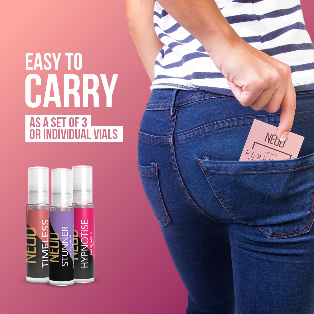 NEUD Luxury Perfume Gift Set 3 x 10 ml for Women, Long Lasting Fragrance, Travel Friendly EDP Perfume Kit, Birthday Gift for Girlfriend, Pocket Friendly