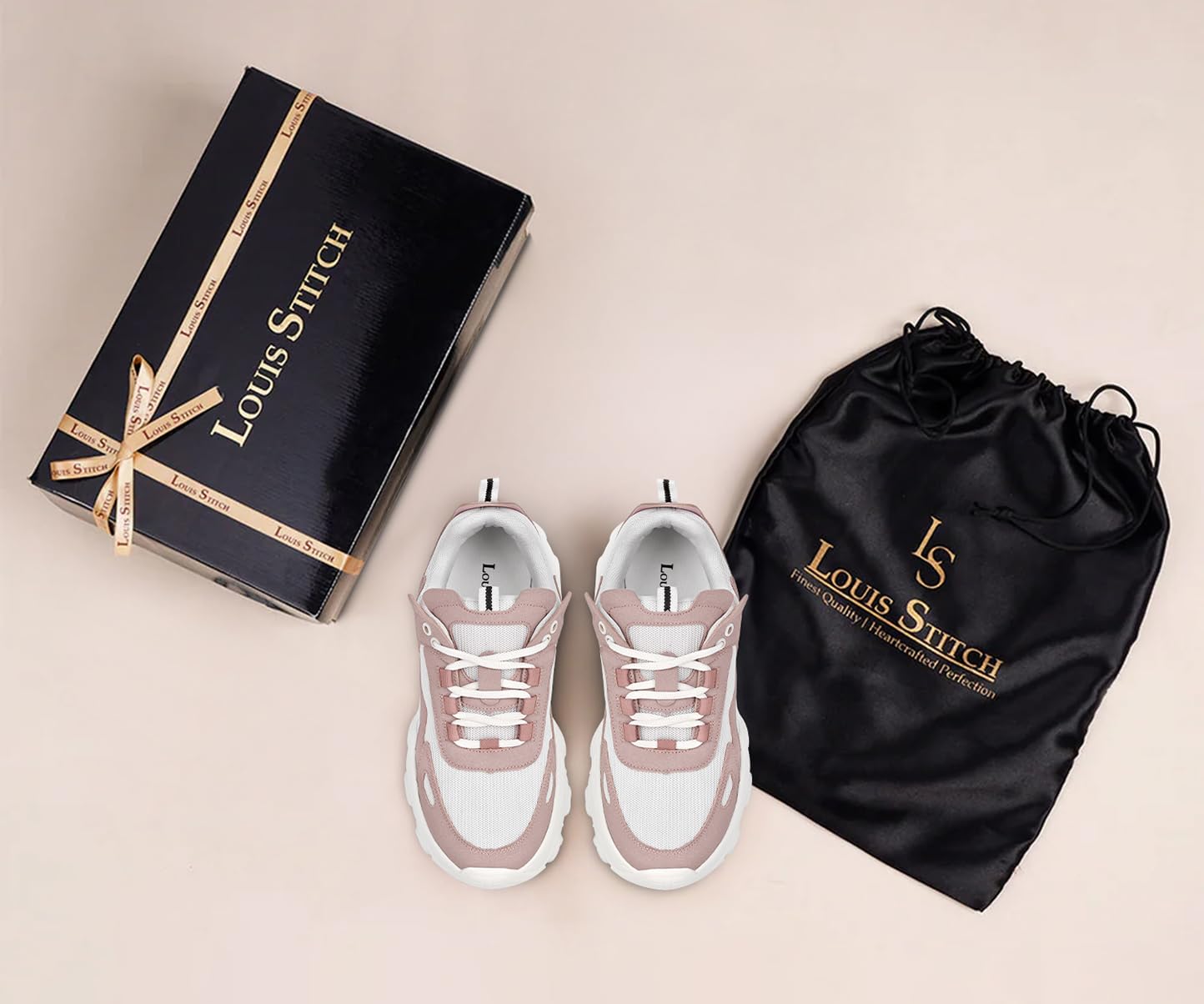 LOUIS STITCH Pink-White Sneakers for Women | Comfortable Sneakers | LSLD-SNK-01-PK | UK-5