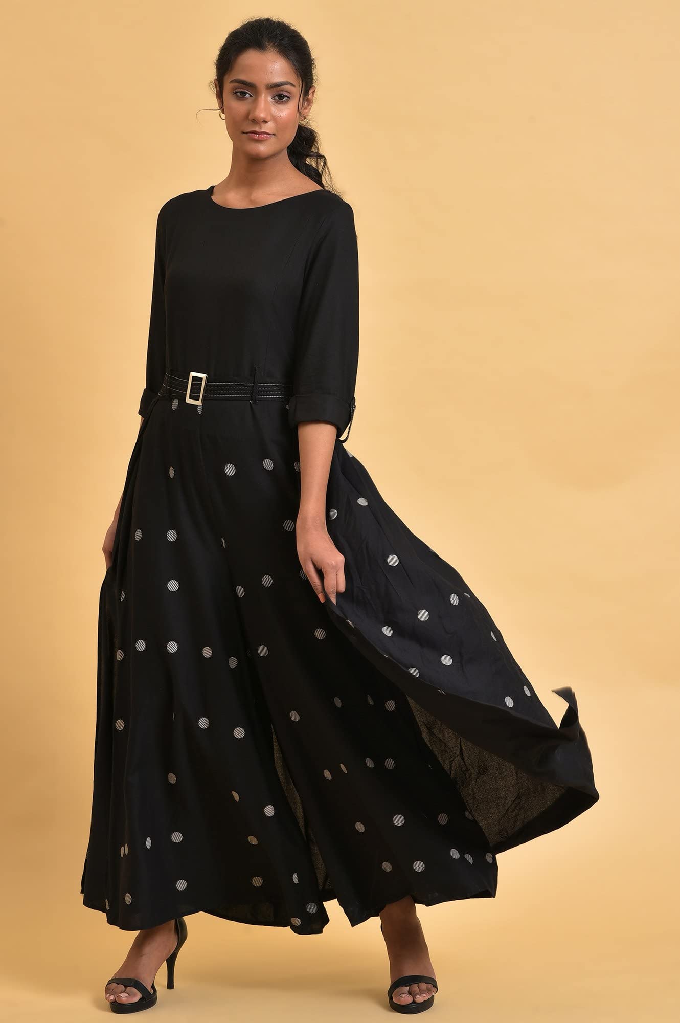 W for Woman Black Polka Dot Jumpsuit with Belt (Size: XS)-23FEW18702-120119