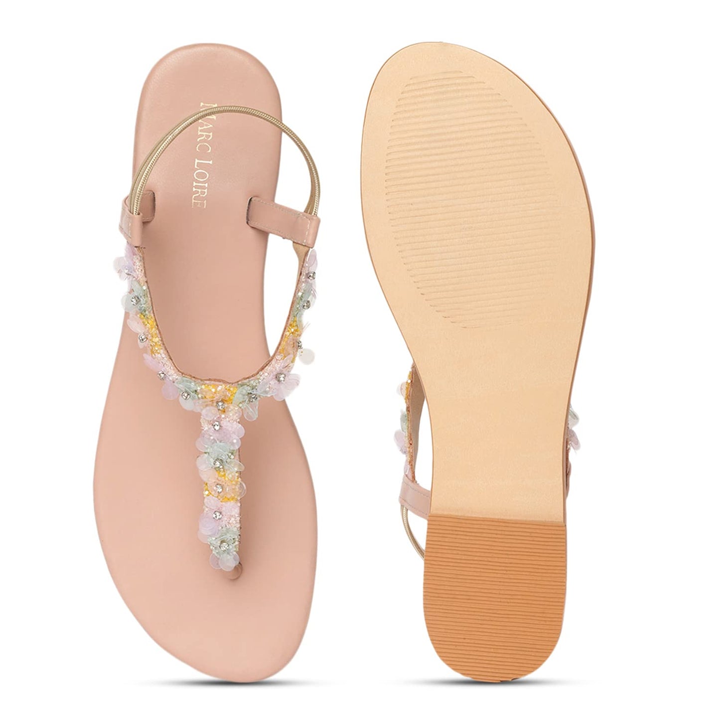 Marc Loire Women's Floral Embellished Pair of Fashion Flat Sandals (Multi, numeric_8)