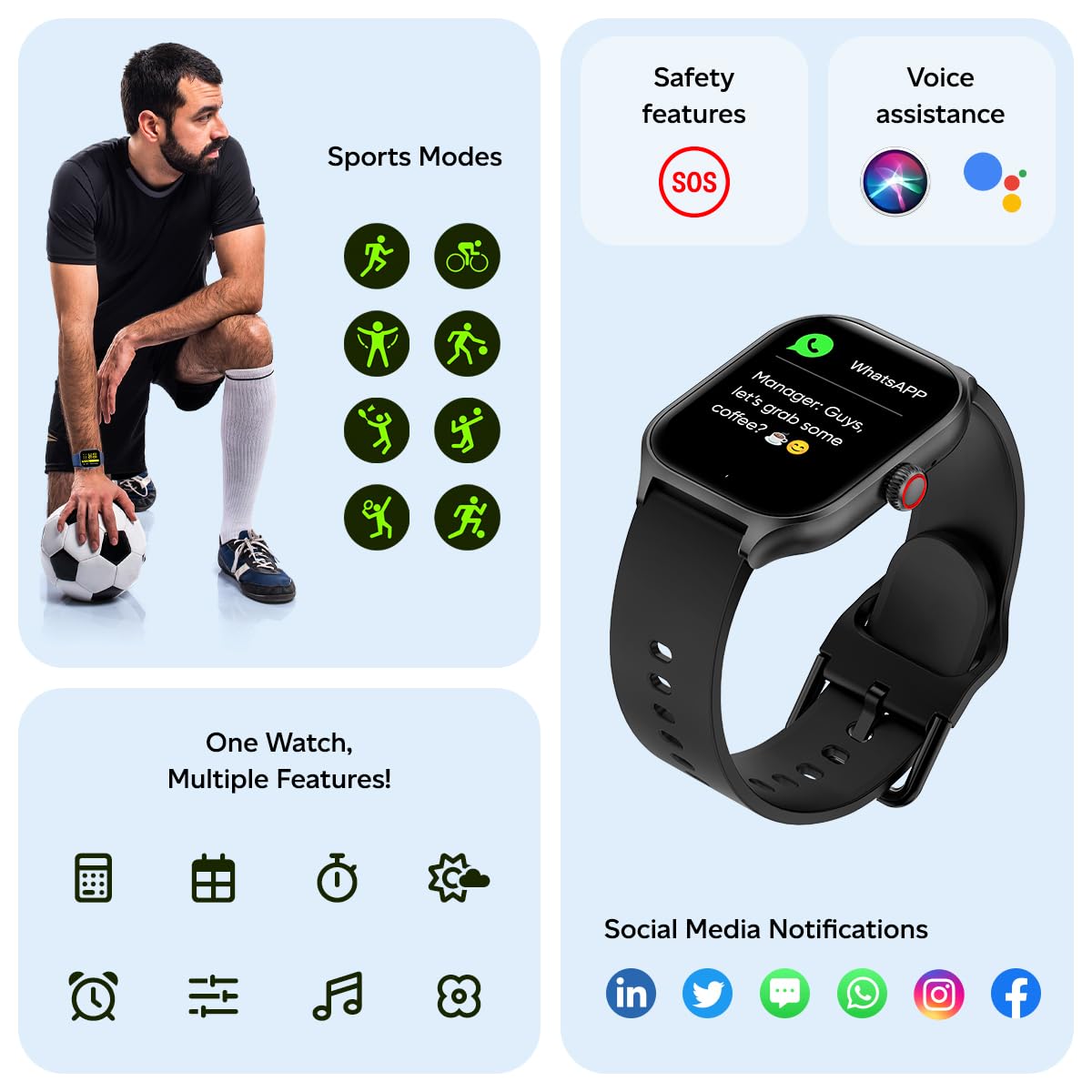 pTron Newly Launched Reflect MaxPro 2.01 inch Square Dial Smartwatch, Full Touch Display, Bluetooth Calling, Functional Crown, 600 NITS, 100+ Watch Faces, HR, SpO2, 5 Days Battery Life & IP68 (Black)