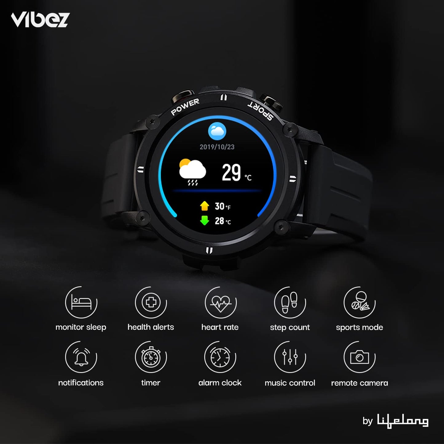 Vibez by Lifelong Haile Smartwatch For Men with HD Display|24x7 Heart Rate & Blood Oxygen Tracking|Sports Mode|Sleep Monitor|IP67 Waterproof|7 days Battery Backup (VBSWM108, 1 Year Manufacturer Warranty, Black)