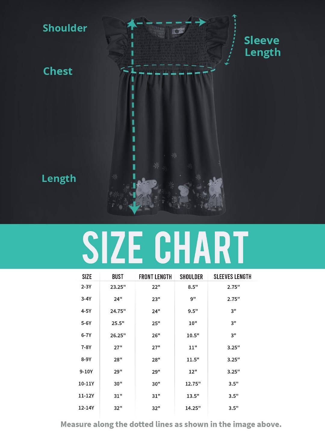 The Souled Store Peppa Pig: Autumn Girls Round Neck Short Sleeves Blue Printed Knee Length Cotton Dresses