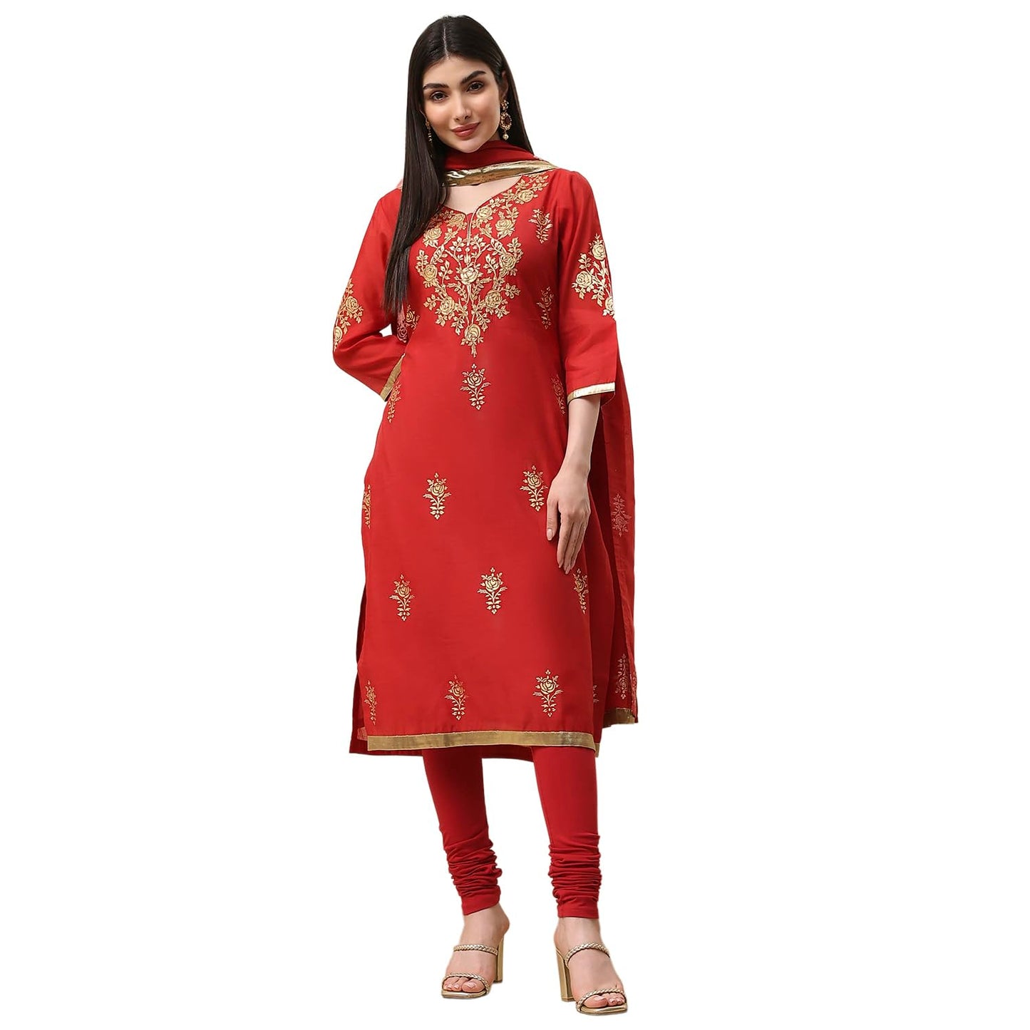 Biba Women's Poly Chanderi Kurta Set (SKDASRT7716ESS25RED_Red
