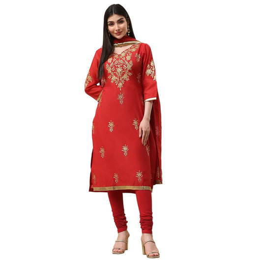 Biba Women's Poly Chanderi Kurta Set (SKDASRT7716ESS25RED_Red