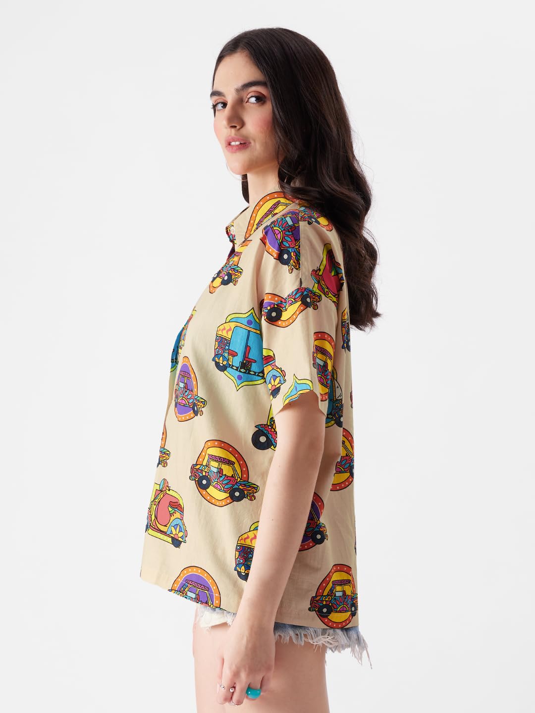 The Souled Store TSS Originals: Desi Paintwork Womens Loose Fit Graphic Printed Half Sleeve Cotton Pink Women Summer Shirts Shirts Casual Button-Down Half Sleeve Printed Graphic Short Sleeve Casual