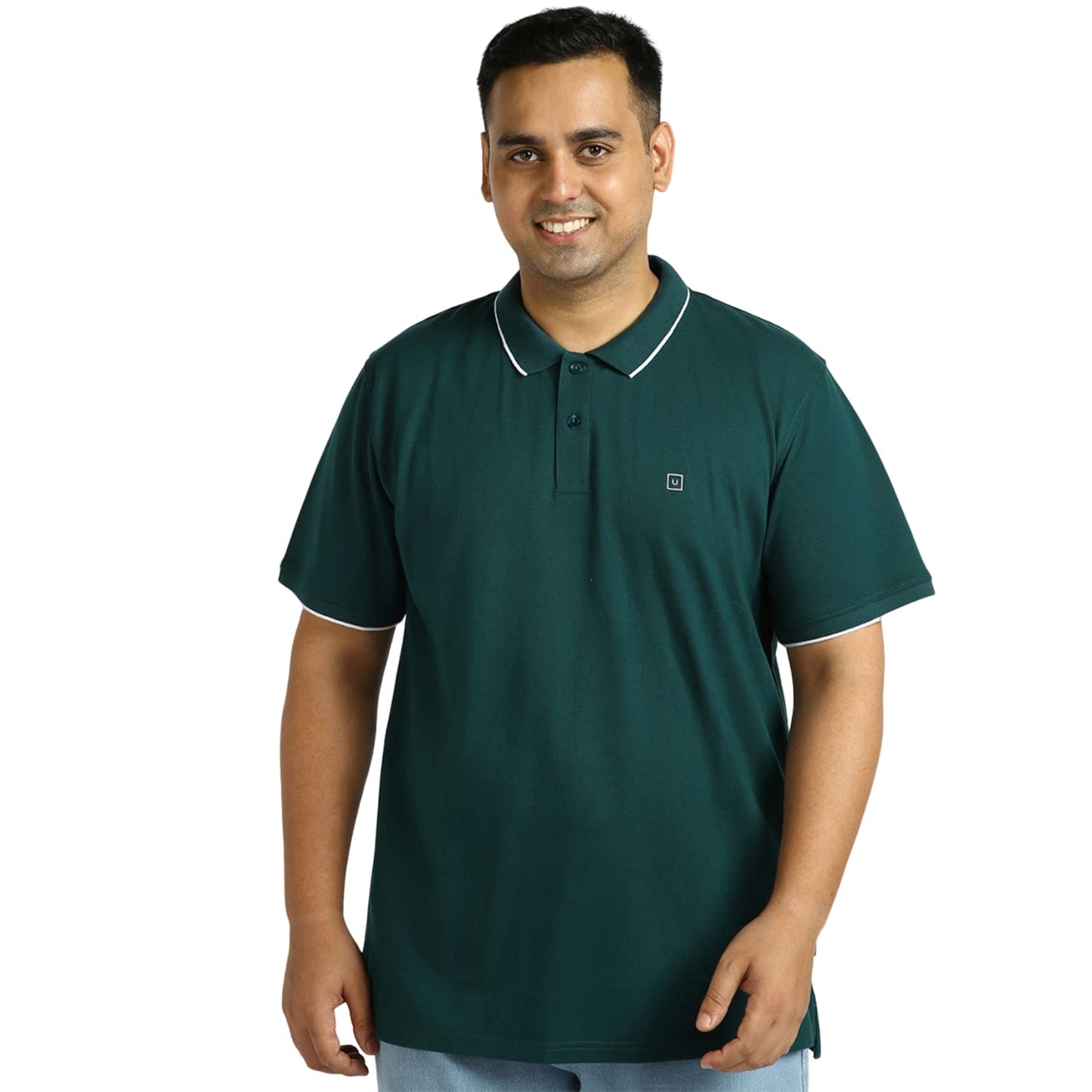 Urbano Plus Men's Green Solid Regular Fit Half Sleeve Cotton Polo T-Shirt (pluspolosolp-034-drgreen-3xl)