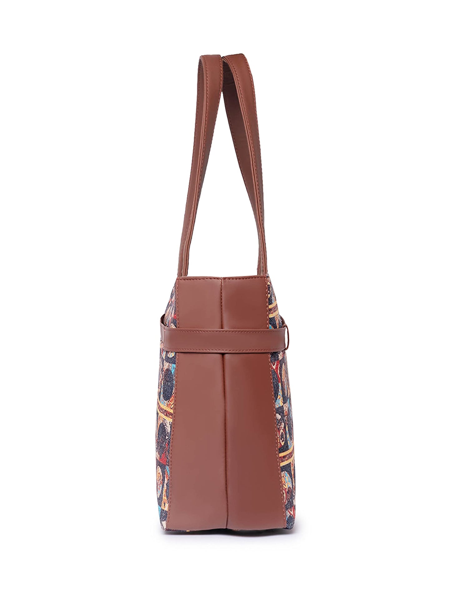 ZOUK African Art Abstract Printed Women's Jute Handcrafted Vegan Leather Multicolor Statement Office Shoulder Bag
