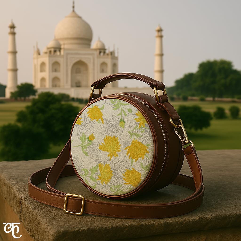 Kalankit Round Sling For Women | Girls Crossbody Bags | Side Bags With Adjustable Strap | Travel Box Sling Bags | Flower Garden