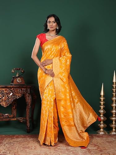Meena Bazaar Woven Art Silk Saree With Blouse Piece | Mustard