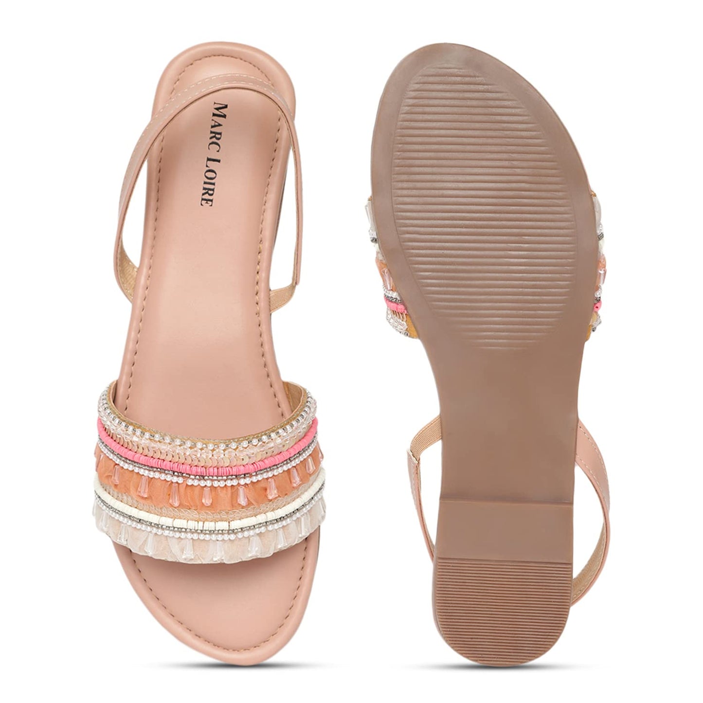 Marc Loire Women's Pair of Embellished Fashion Flat Sandals (Nude, numeric_7)