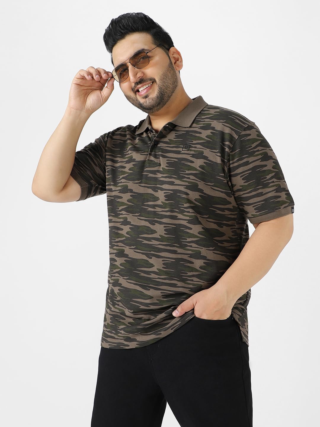 Urbano Plus Men's Green Military Camouflage Printed Regular Fit Cotton Polo T-Shirt (pluspolop-camo-grndgrn-3xl)