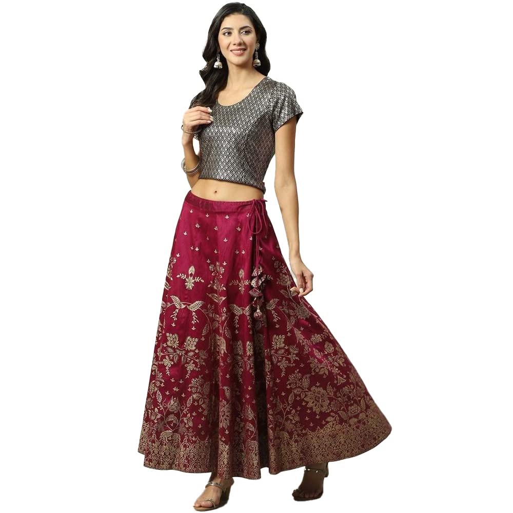 BIBA Women Printed Flared Mix and Match(SKIRTS/T18786_Plum_L)