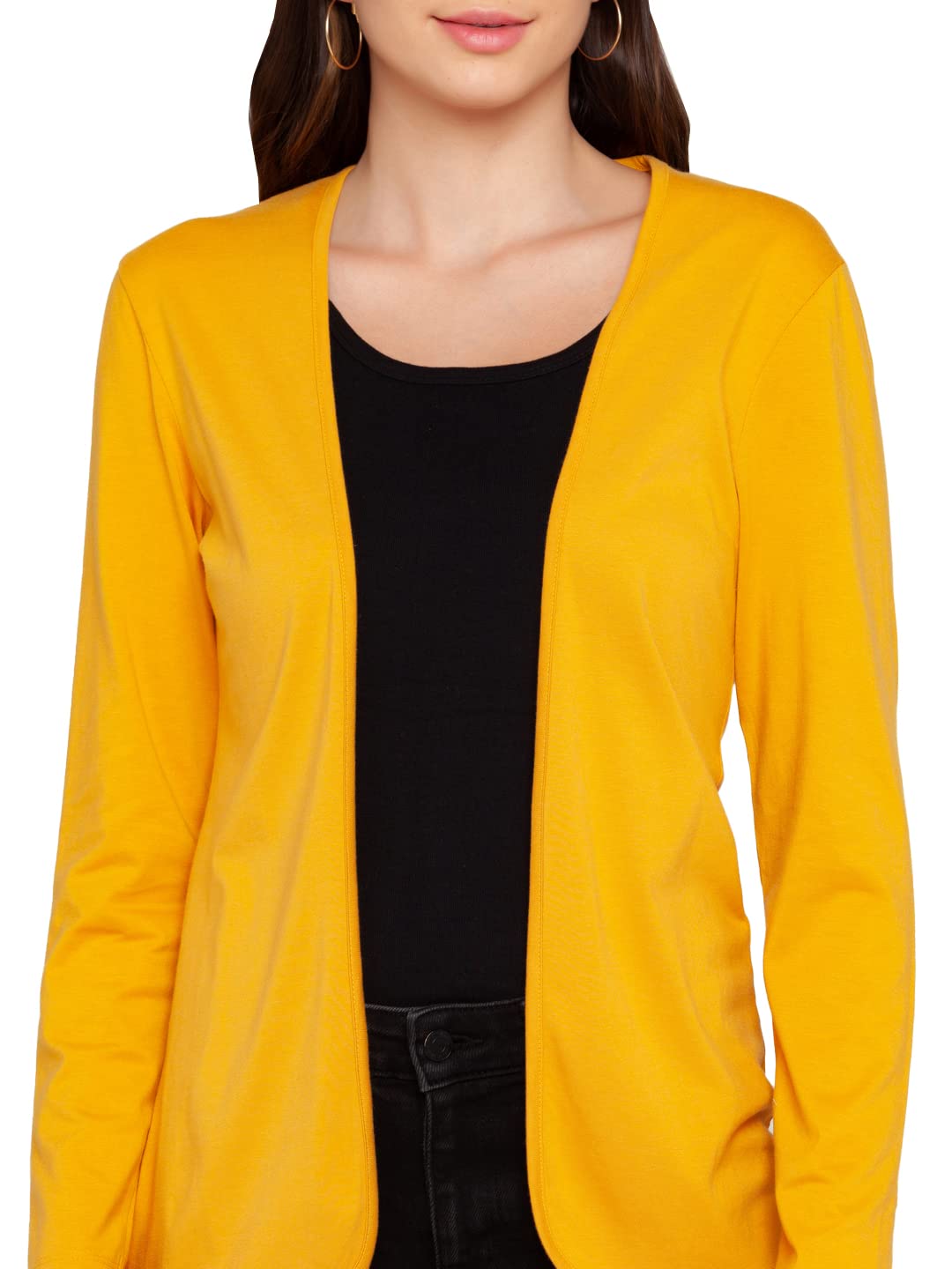 Zink London Women's Cotton V-Neck Solid Shrug (Yellow, Medium)