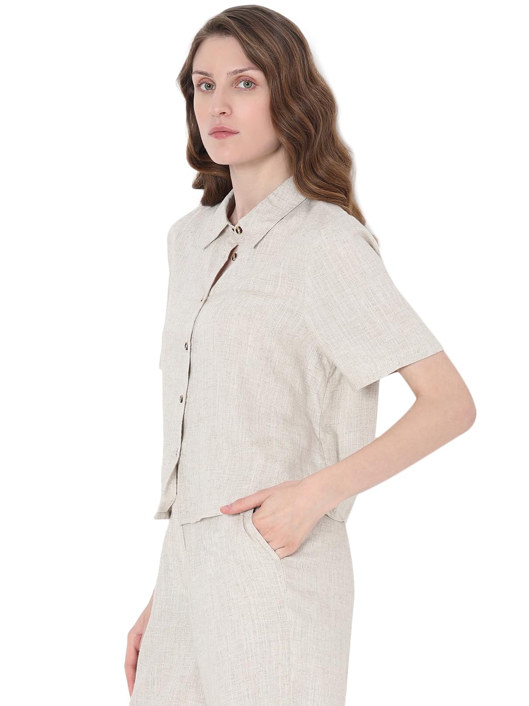 VERO MODA Women Solid Beige Viscose Regular Fit Shirt