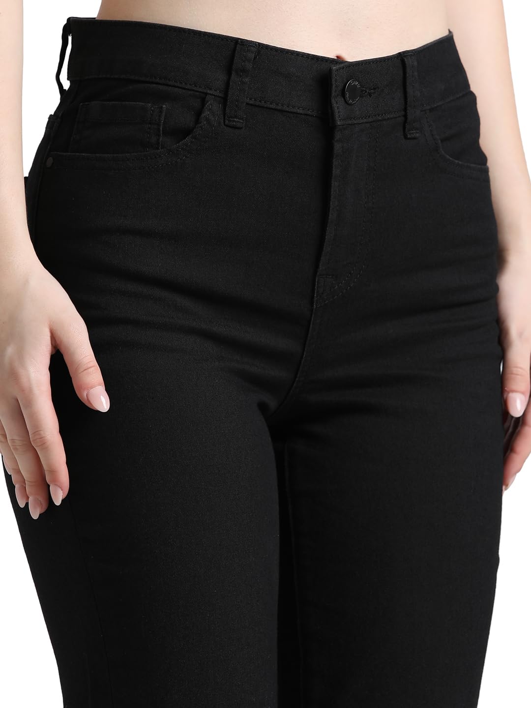 ONLY Women Solid Cotton Blend Flared Fit High Rise Black Jeans