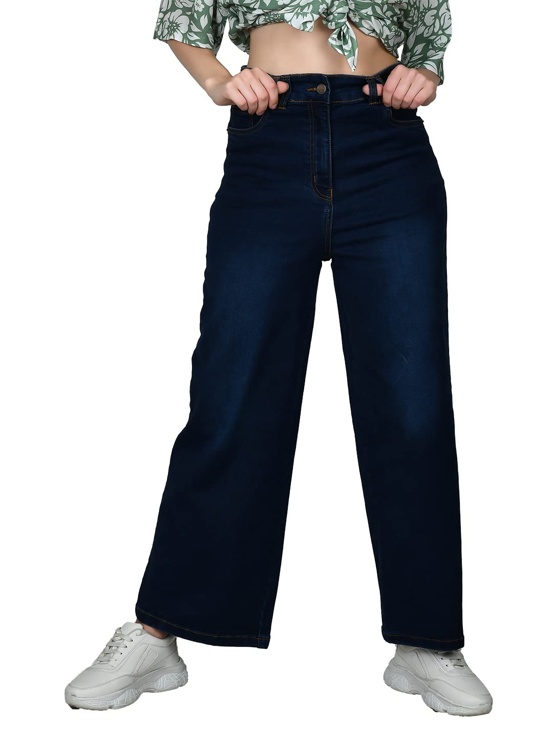 Zink London Women's Blue Solid Parallel Jeans