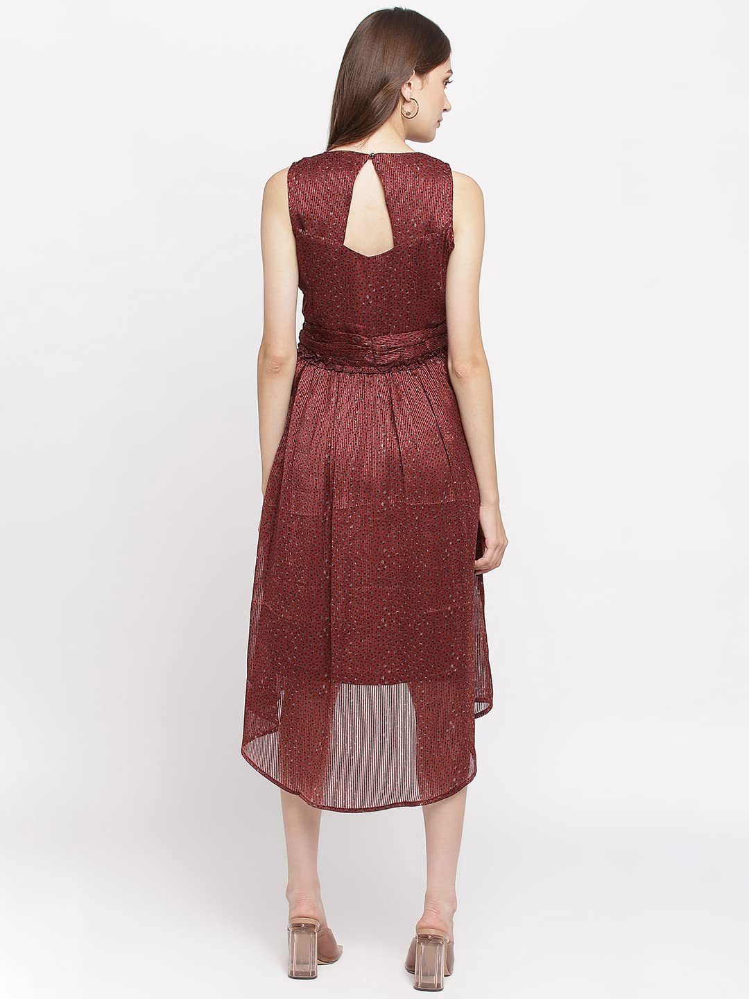 Latin Quarters Women High Low Maroon Dress