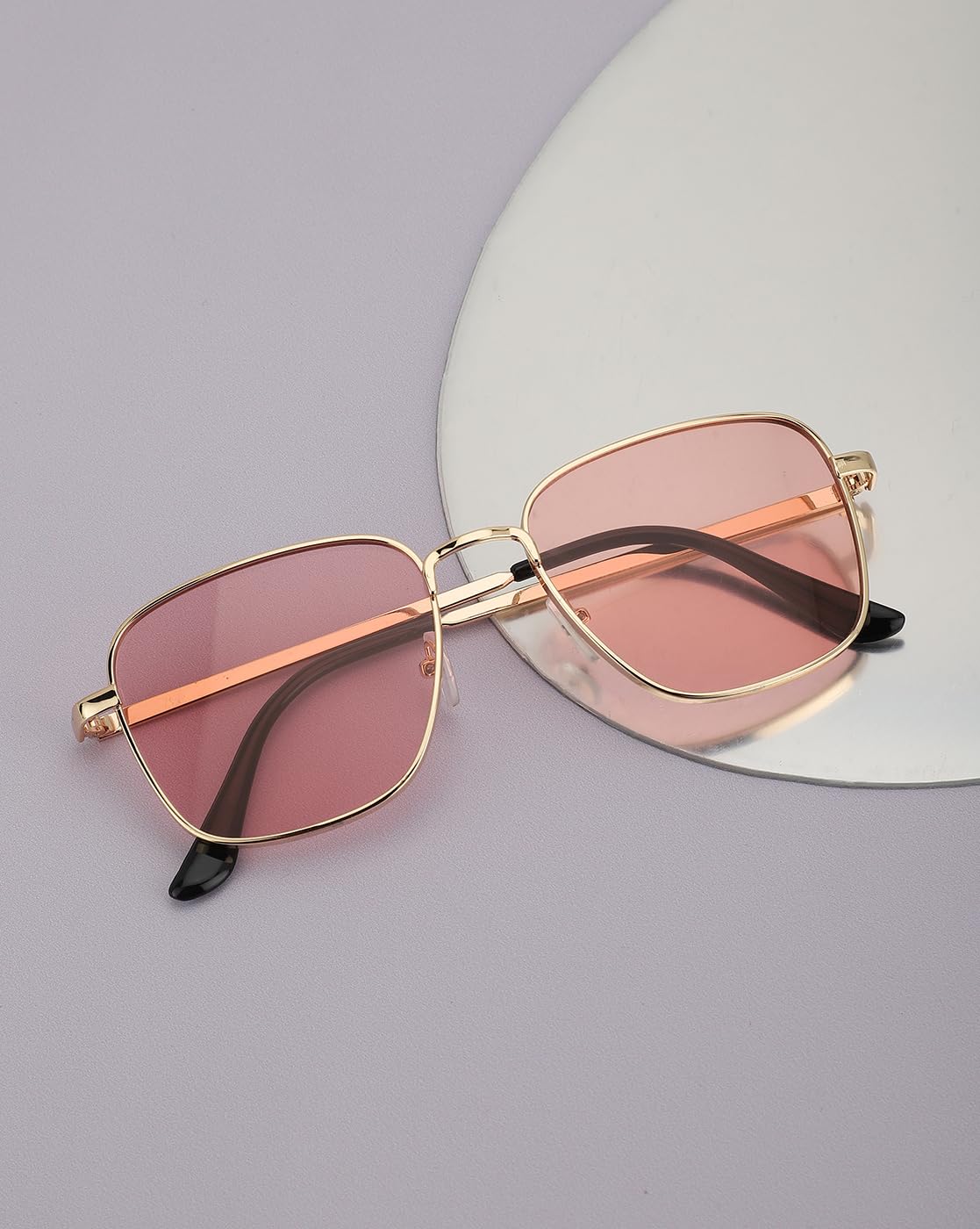 Carlton London Gold with Black toned and Pink UV Protected Lens Square Sunglass for Women