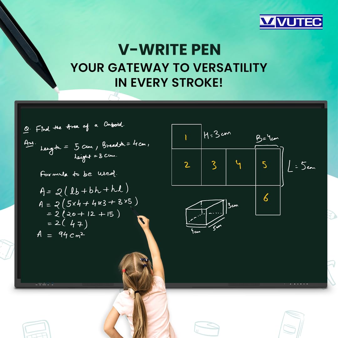 Vutec 75 Inches Interactive Flat Panel | 8GB RAM 128GB ROM | Android 14 | USB, HDMI, VGA, Display Ports | Smart Digital Board Screen Ideal for Teaching, Content Creation & Office Use