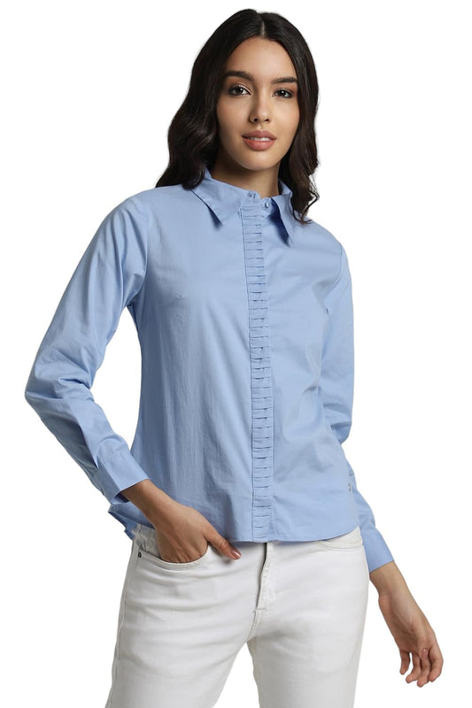 Allen Solly Women's Regular Fit Shirt (AHSFWRGFR00858_Blue