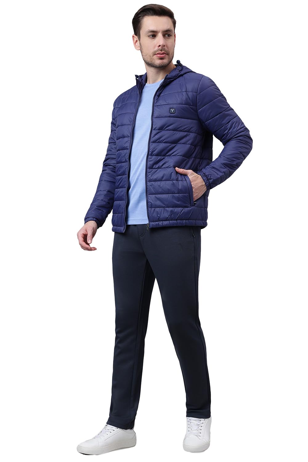 Van Heusen Men Solid Quilted Jacket - High Neck, Zip Front, Full Sleeves