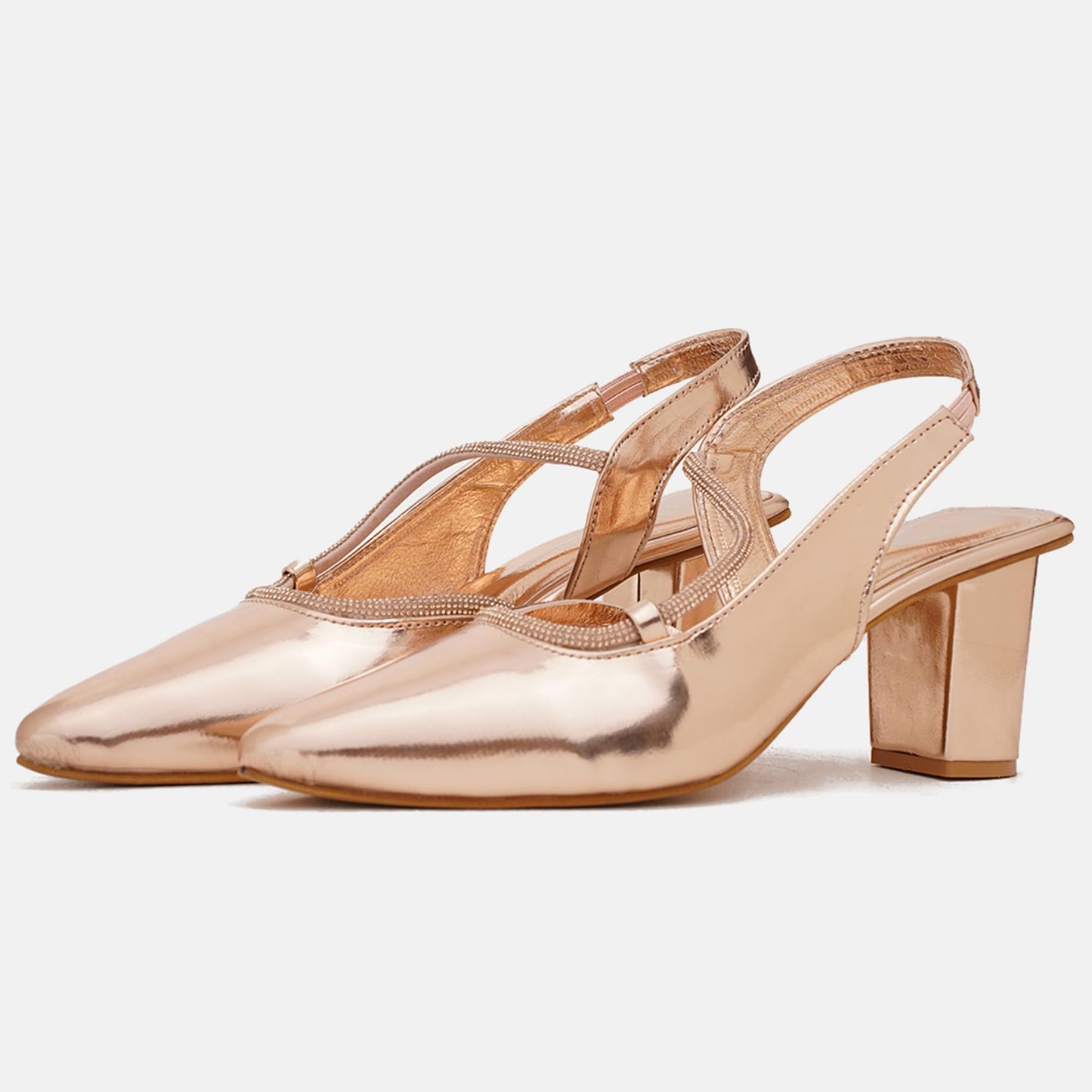 JM LOOKS Women's Block Heels Pointed Toe with Stylish Crystal Strap | Sandals | Women Sandal Comfortable Cushioned Footbed for parties Wedding Office - Sultan