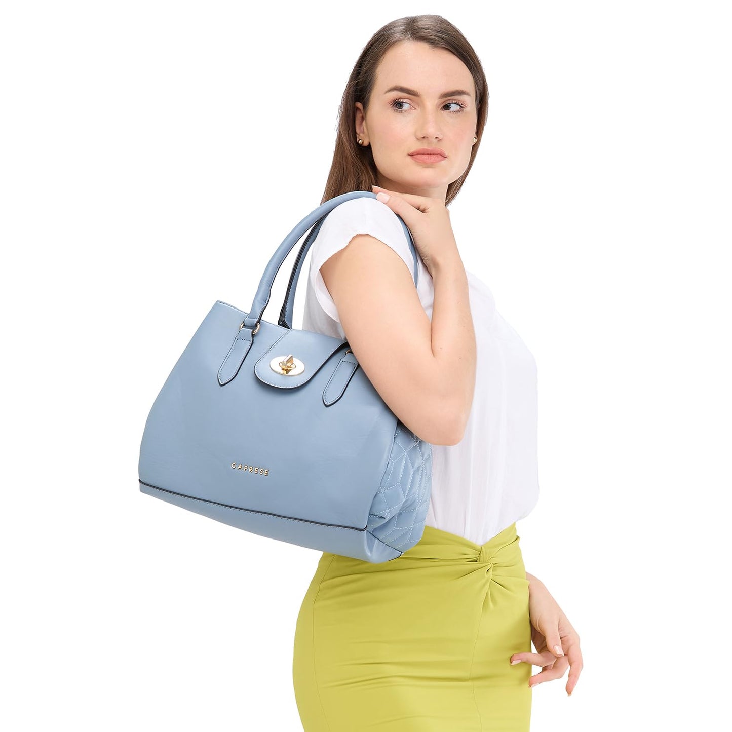 Caprese Sabrina Satchel, Mint-Medium | Solid Designed Shoulder Bag for Women with Adjustable/Detachable Sling Strap | Secure Front Lock | Perfect for Office & Daily Use