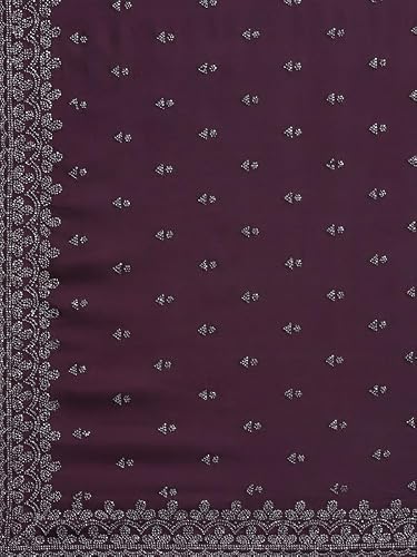 Meena Bazaar Purple Embellished Satin Saree With Blouse Piece