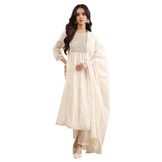 Biba Women Yellow Cotton Gathered Suit Set_32