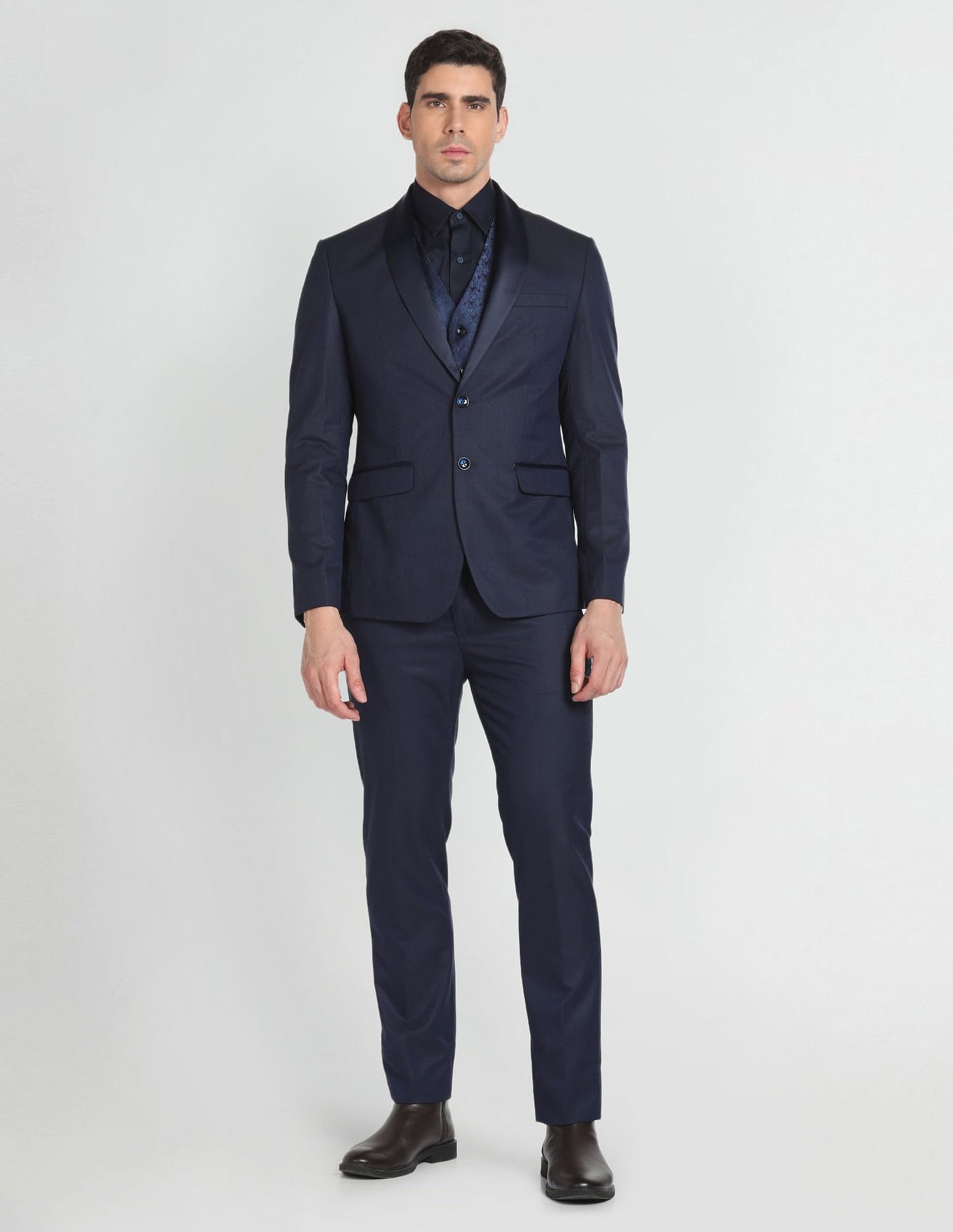 Arrow Men's Polyester Double Breasted Business Suit Pants Set (ARAGSU5505_Navy