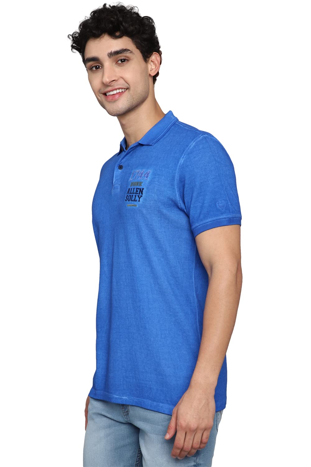 Allen Solly Men's Printed Regular Fit T-Shirt (ALKPCURGF919989_Blue XL)
