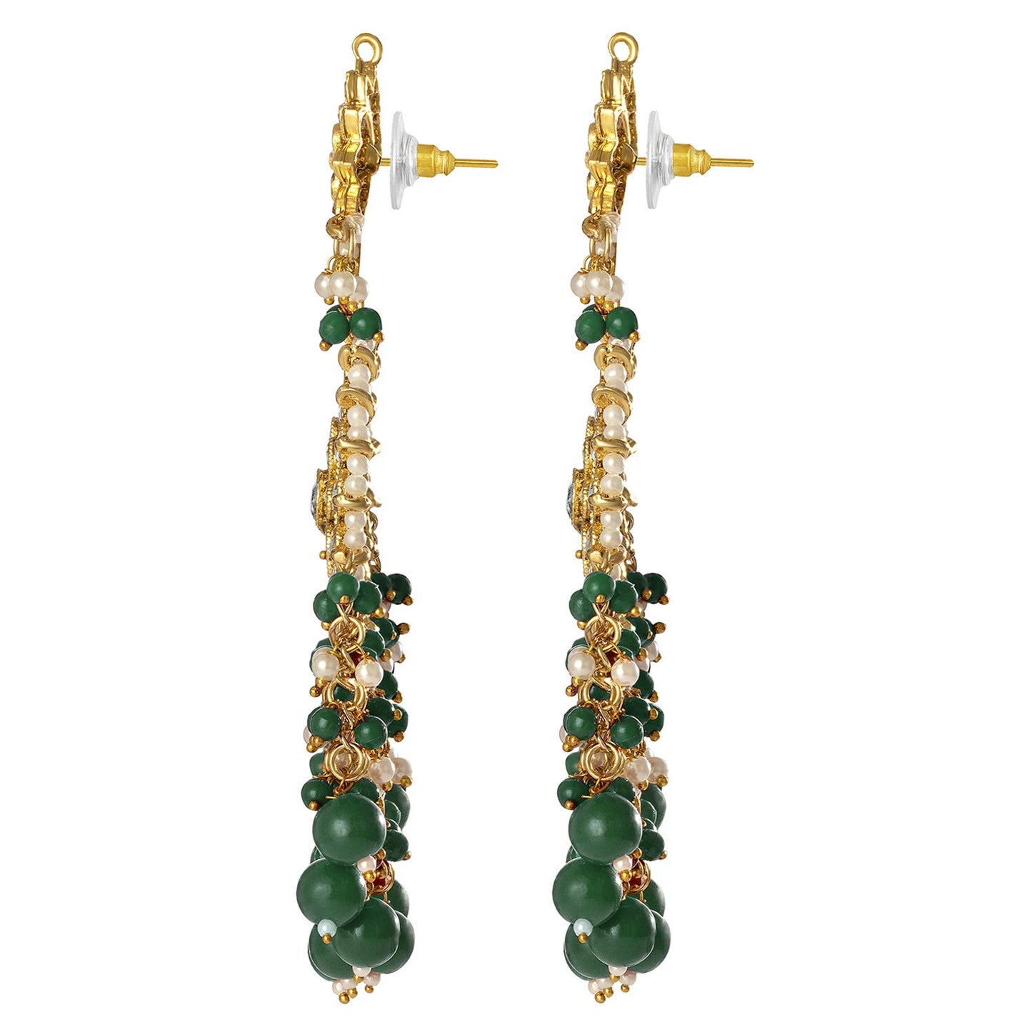 Peora Traditional Gold-Plated Brass & Kundan Dangle Earrings For Women & Girls, Green