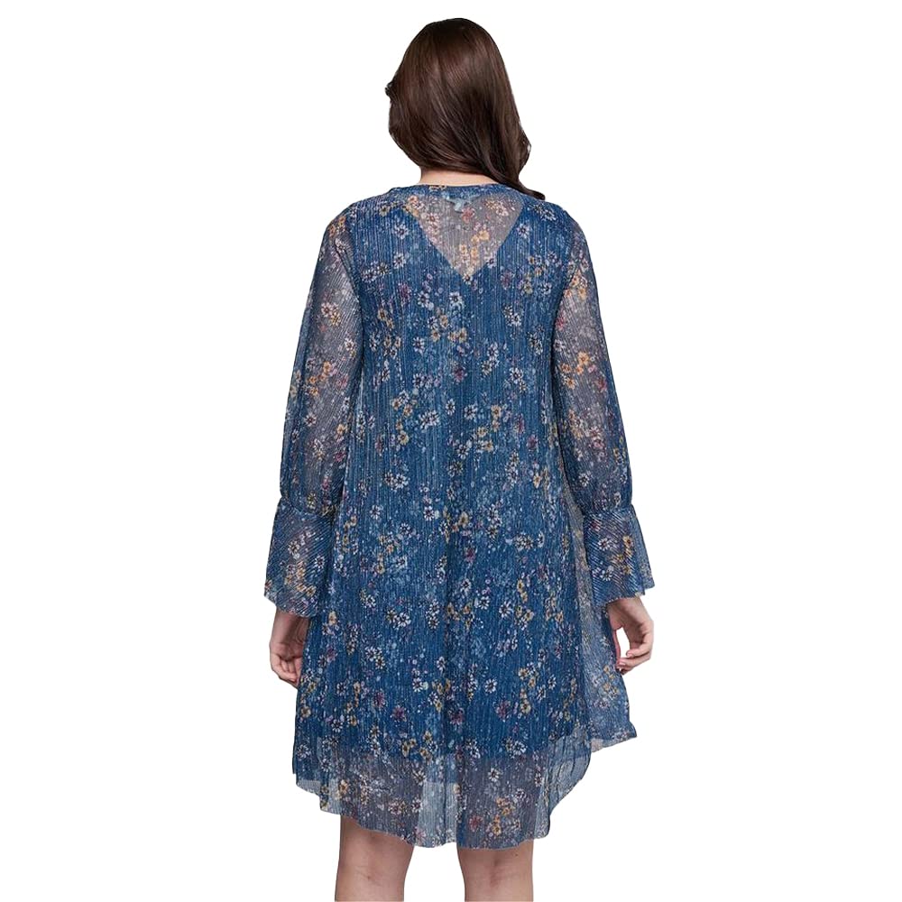 AND Floral Polyester Round Neck Womens Knee Length Dress (Multi, 10) Multicolour