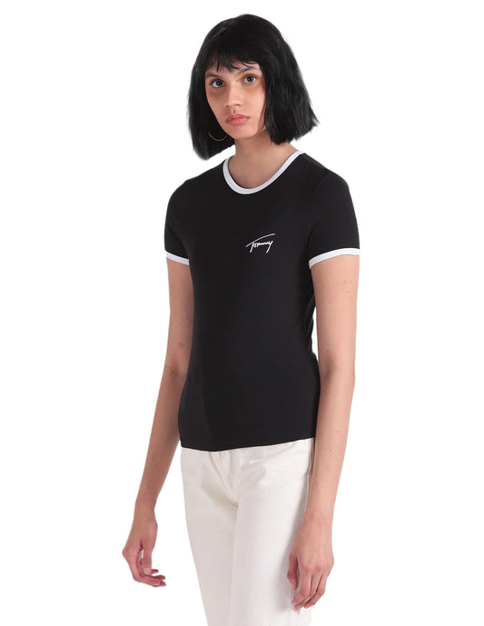 Tommy Hilfiger Womens Black Color T-Shirt (L)