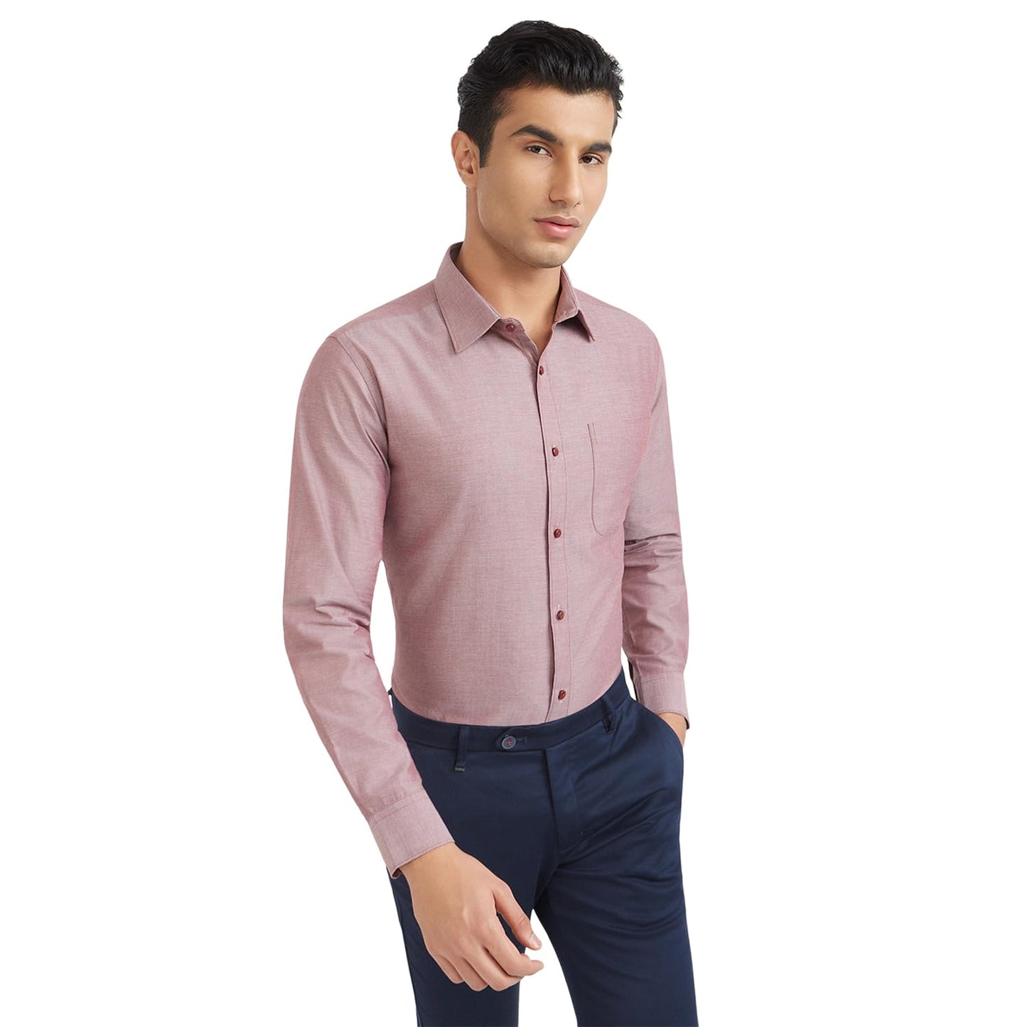 Raymond Men Slim Fit Solid Pattern Pure Cotton Semi Cutaway Collar Full Sleeve Formal Shirt (Size: 39)-RMSX12950-R6 Red