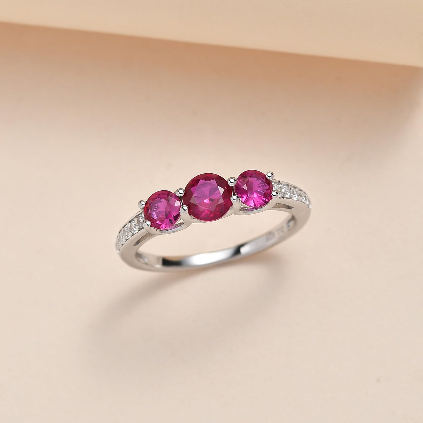 Ornate Jewels 925 Silver American Diamond Red Ruby Three Stone Dailywear Ring for Women and Girls | With Certificate of Authenticity & 925 Stamp | Life-time Warranty*