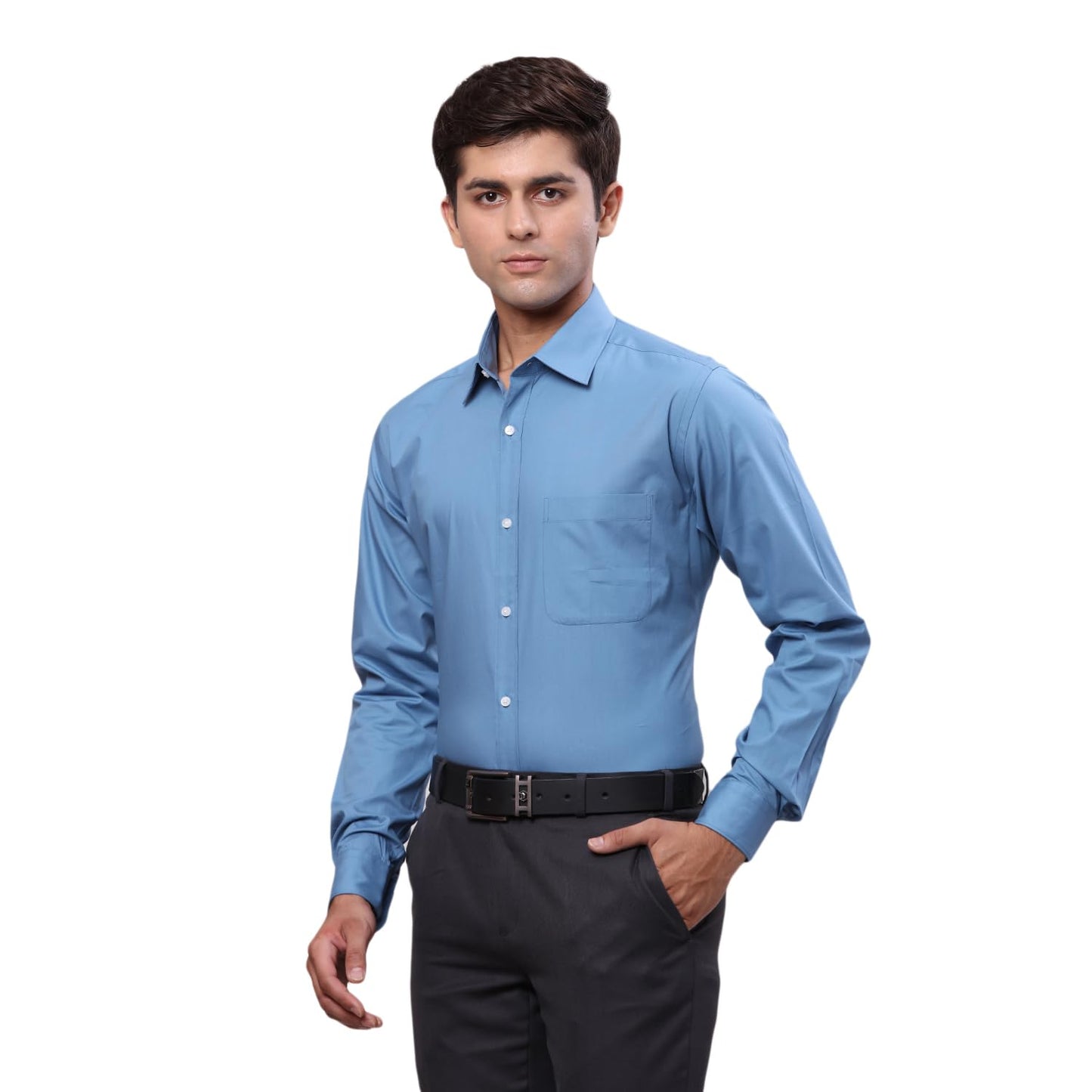 Raymond Men's Slim Fit Solid Pattern Pure Cotton Semi Cut Away Collar Full Sleeve Formal Shirt (Size: 40)-RMSX12986-B4 Medium Blue