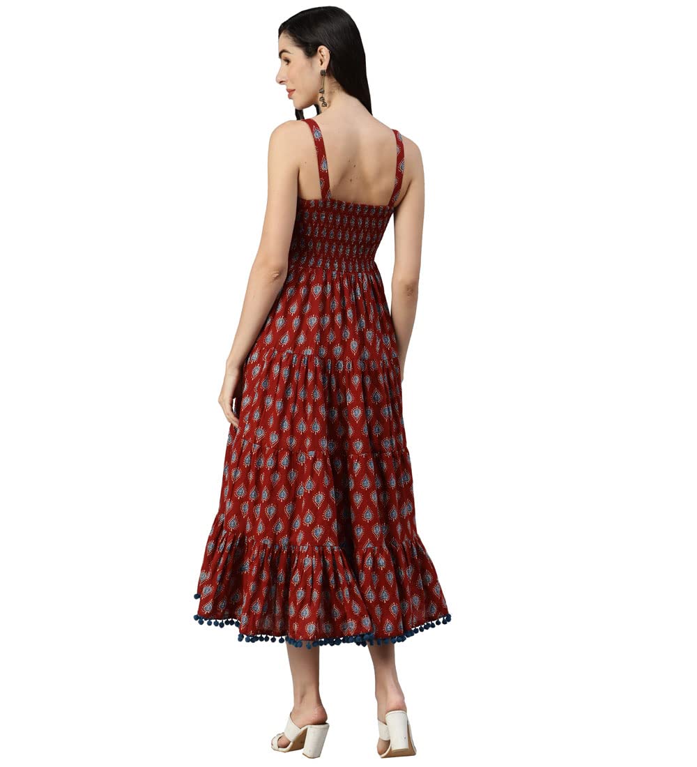 Divena Women's Cotton Fit and Flare Midi Dress (Model_Number#1.Value_Maroon