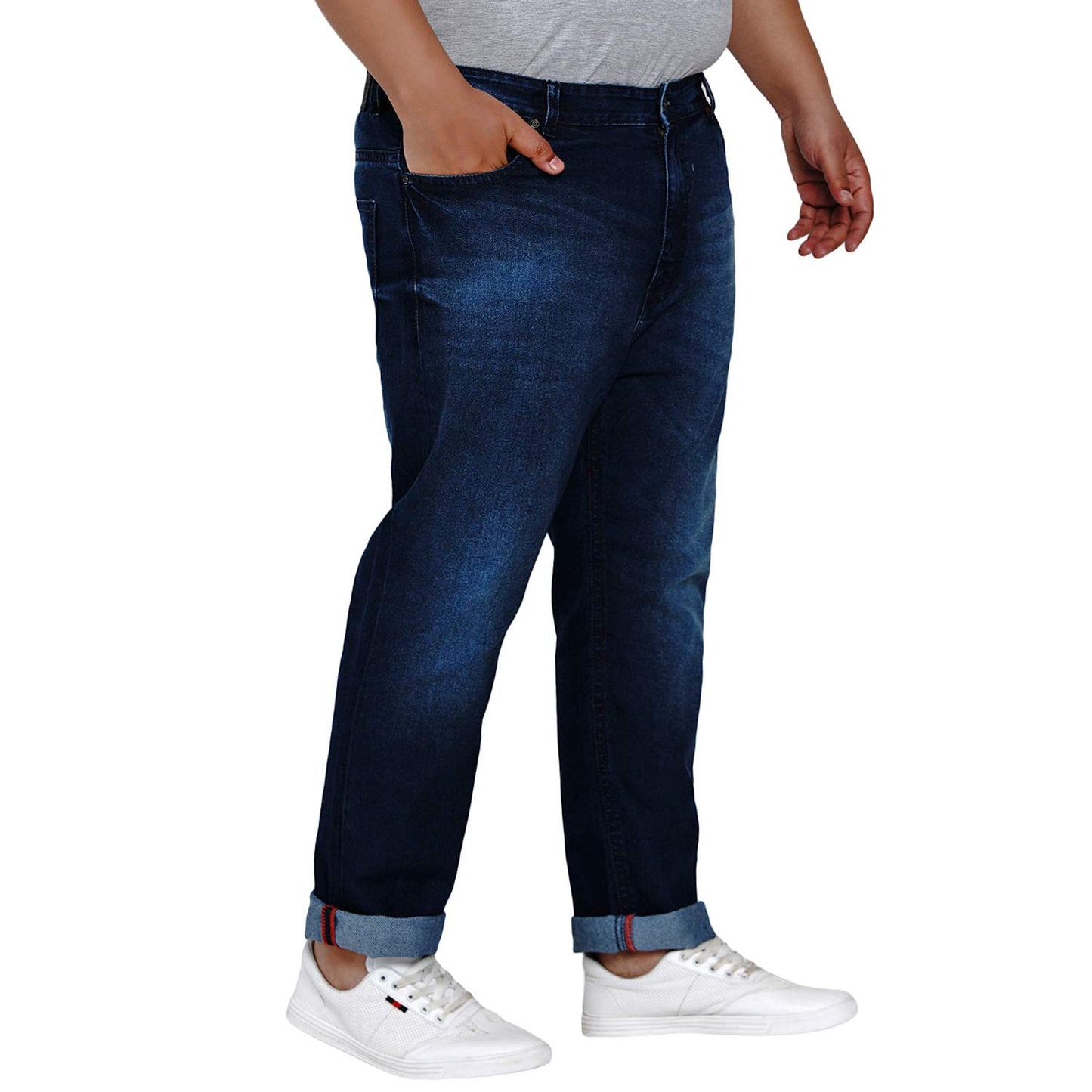 JOHN PRIDE Plus Size Men Regular Fit Mid-Rise Clean Look Stretchable Blue Jeans