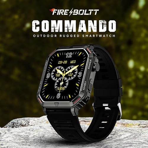 Fire-Boltt Commando 49.5mm (1.95) AMOLED Smart Watch, 123 Sports Modes, Bluetooth Calling Smartwatch (Black)