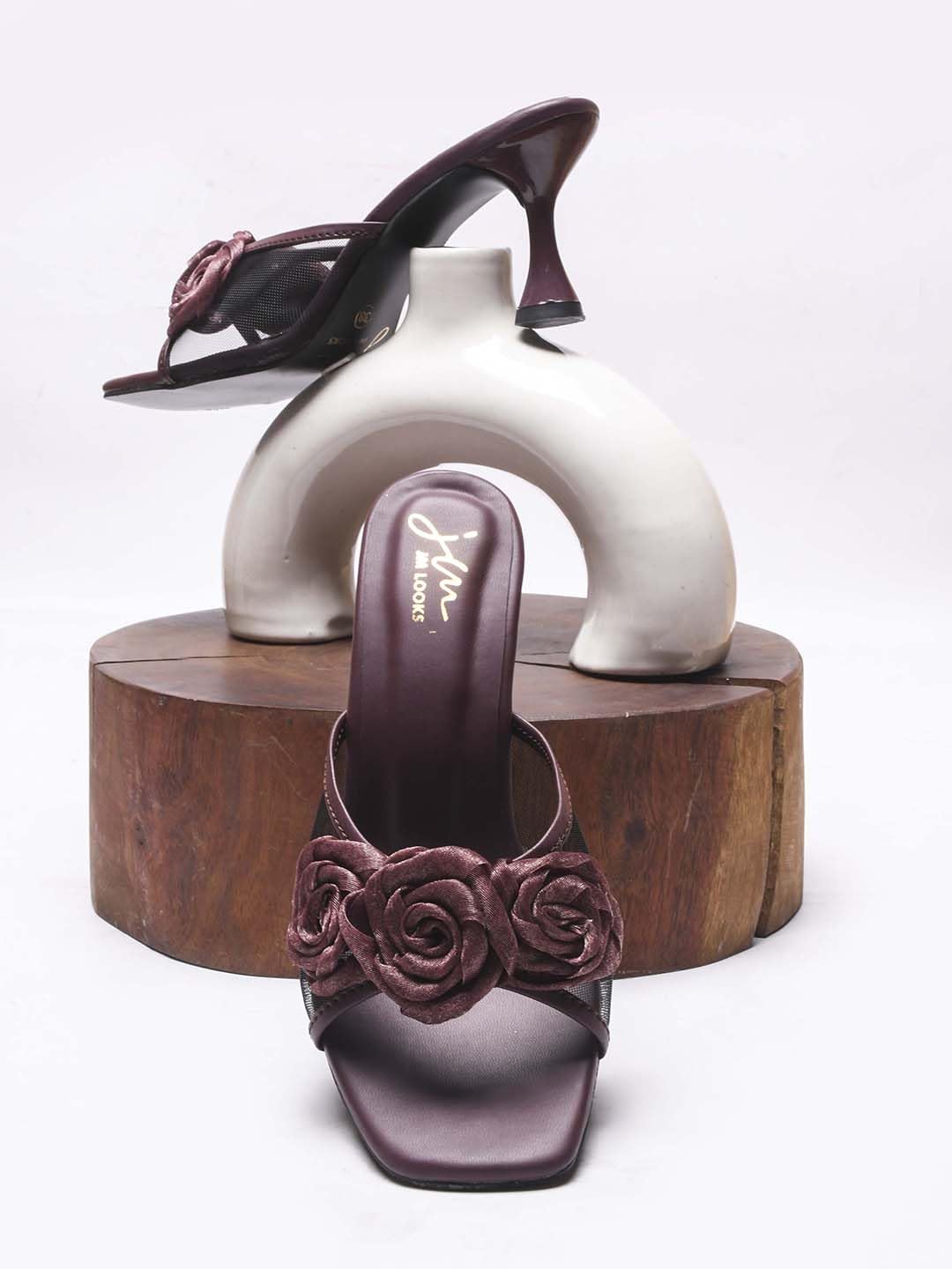 JM LOOKS Stylish Embellished Kitten Heels Sandal for Women & Girls | Pencil Hees | Stiletto Heels | (Wine, 40)