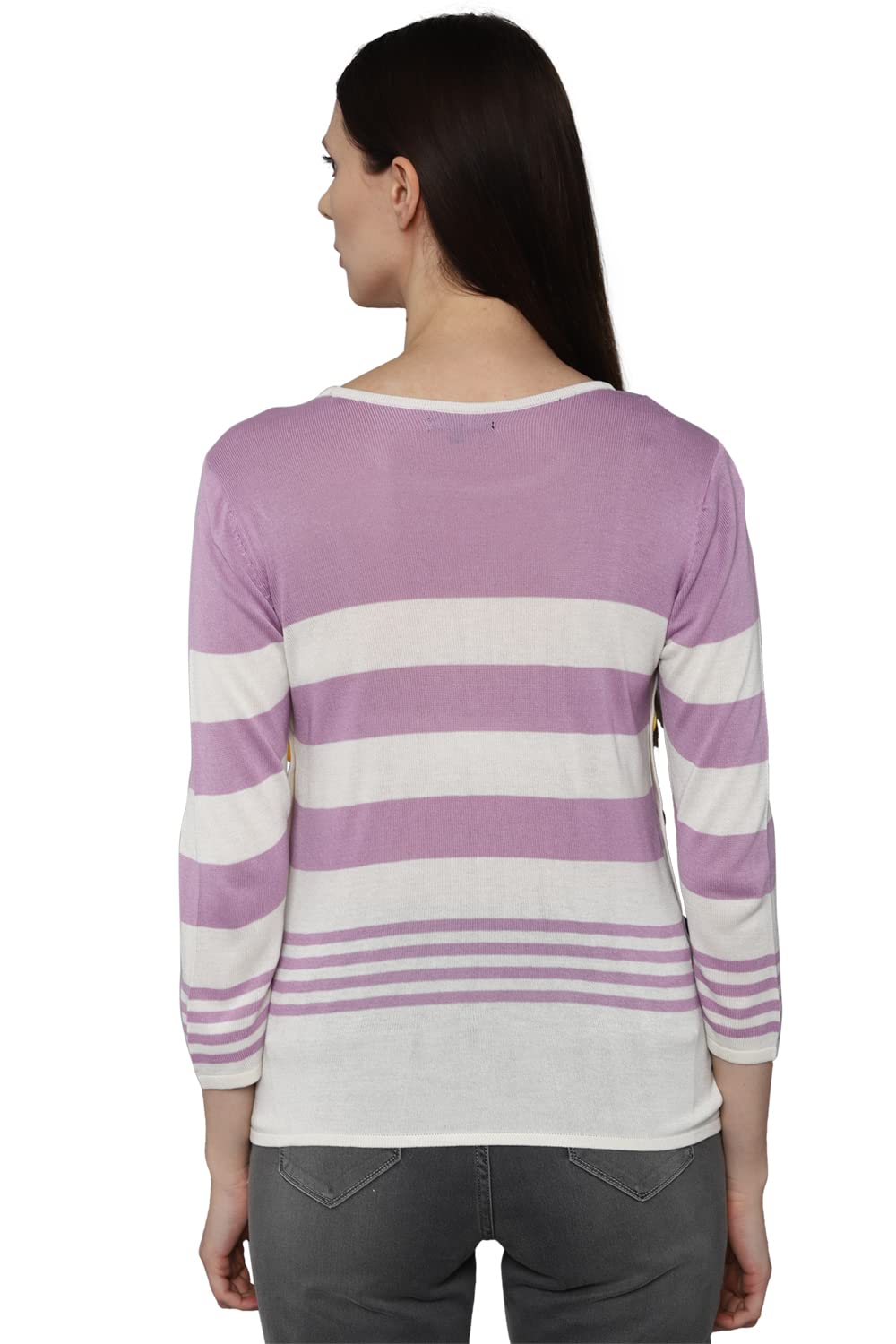 Allen Solly Women's Striped Fitted T-Shirt (AHFTCRGFS58982_Purple L)