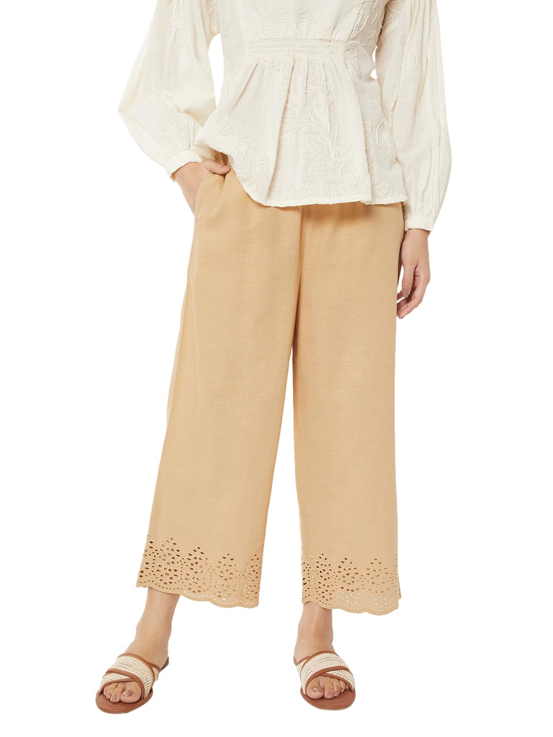 Max Women Schiffili Hem Palazzos (Beige_XL)