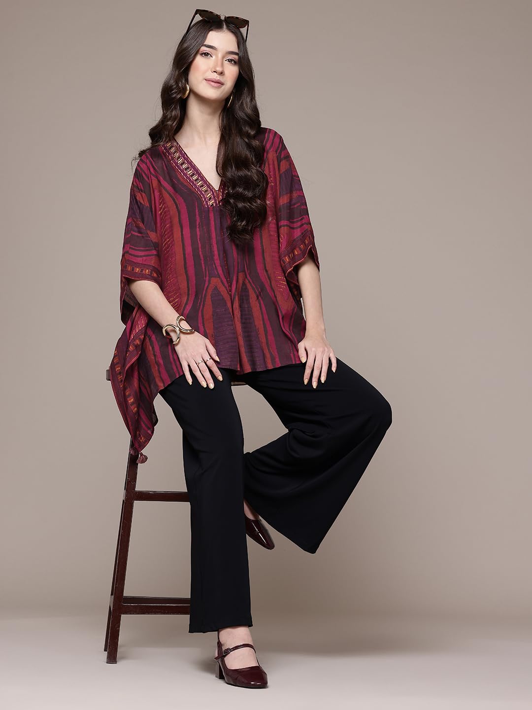 Ritu Kumar Brown Geometric Print Half Sleeve Top