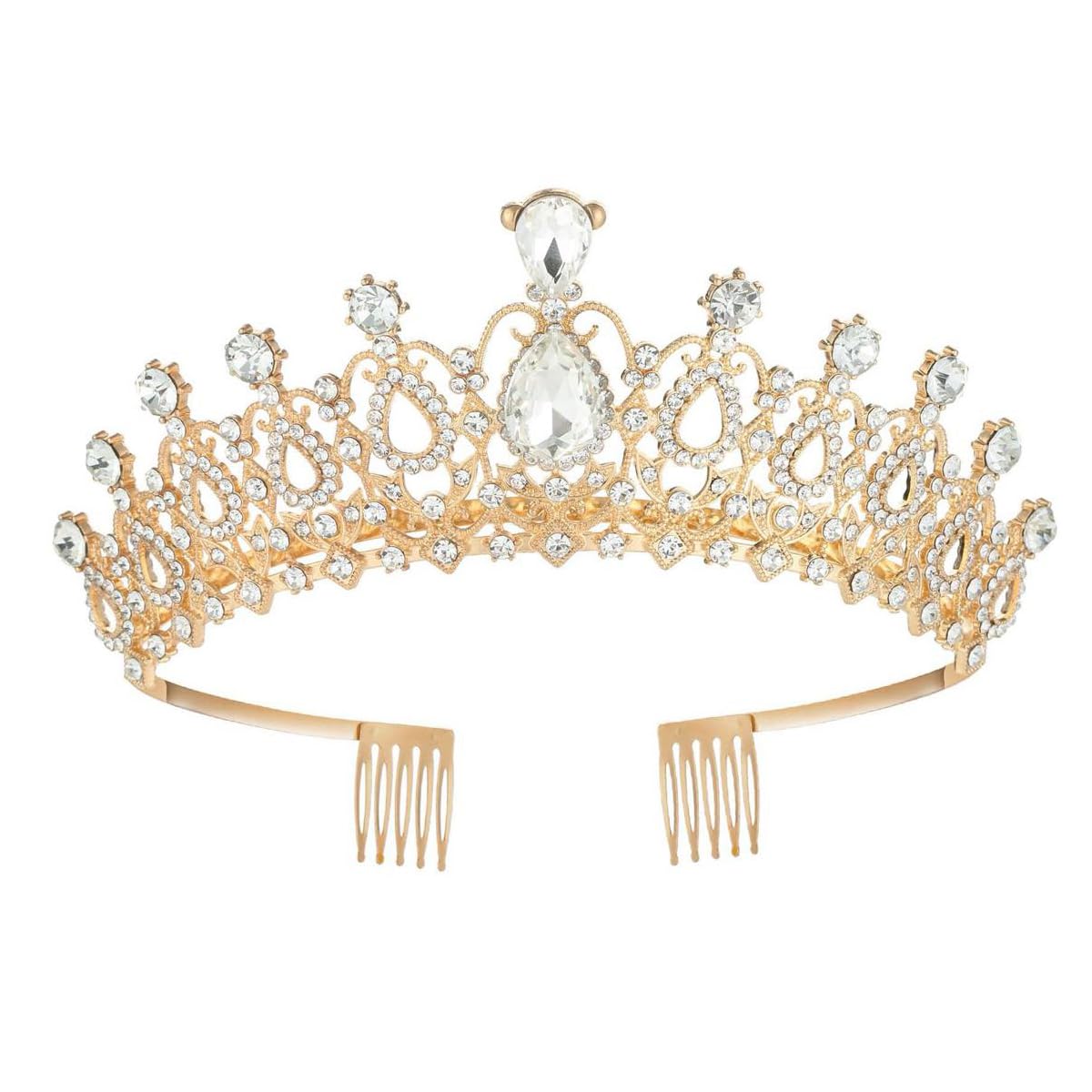 Shining Diva Fashion Crystal Tiara and Crown for Women Stylish Headband Crowns with Comb Tiaras for Girls Kids Queen Princess Wedding Bridal Birthday Gift Hair Accessories (Gold) (rrsd15872hb)