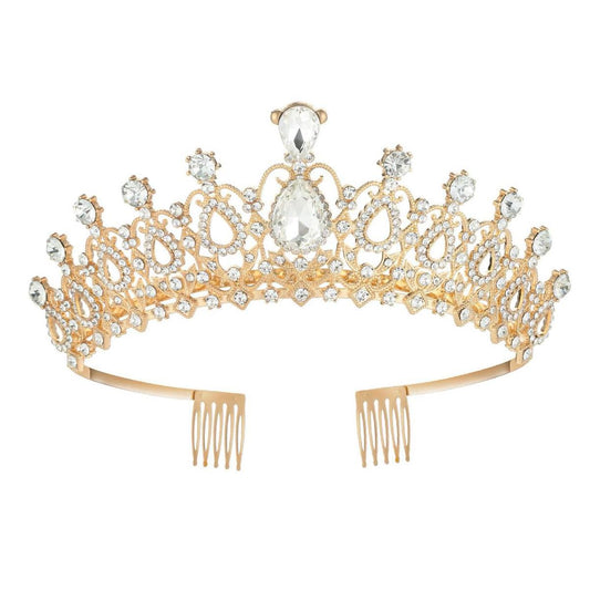 Shining Diva Fashion Crystal Tiara and Crown for Women Stylish Headband Crowns with Comb Tiaras for Girls Kids Queen Princess Wedding Bridal Birthday Gift Hair Accessories (Gold) (rrsd15872hb)