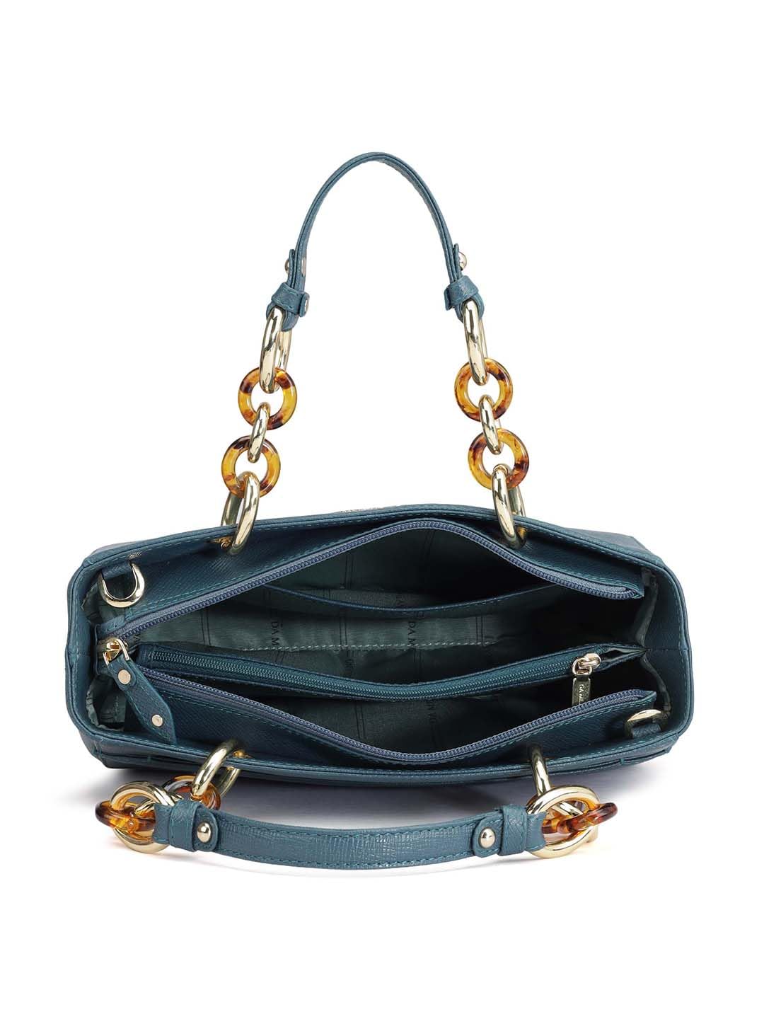 Da Milano Genuine Leather Blue Satchel (00706C) (Small)